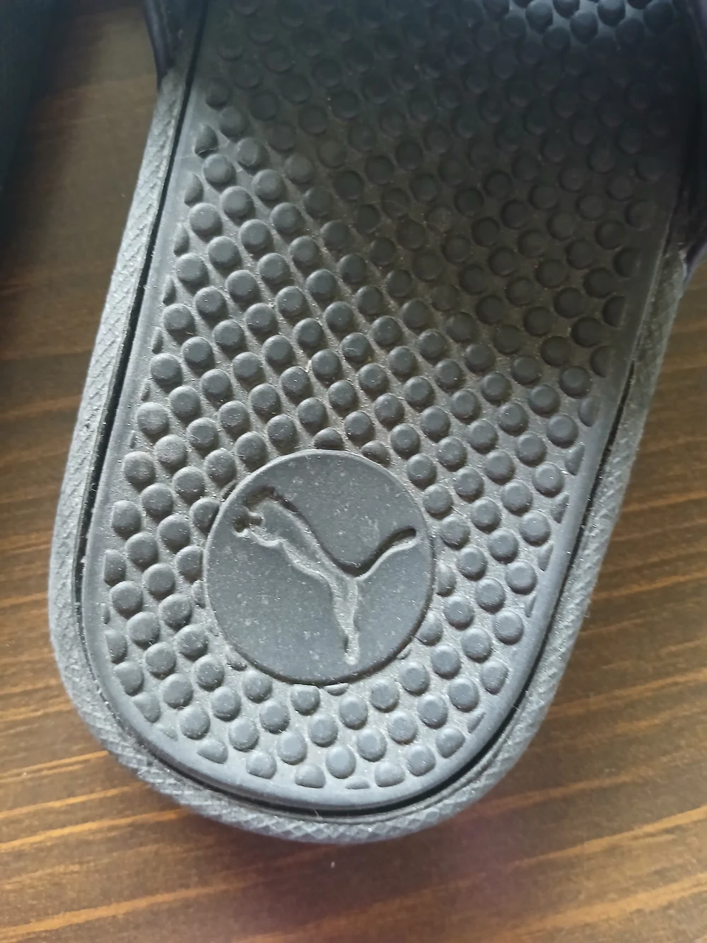 Puma Black Slide Sandal with Red, White & Blue Stripe